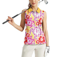 Palaka with Honu and Hibiscus Women Sleeveless Polo Shirt Hawaiian Heritage Spirit LT9 - Polynesian Pride
