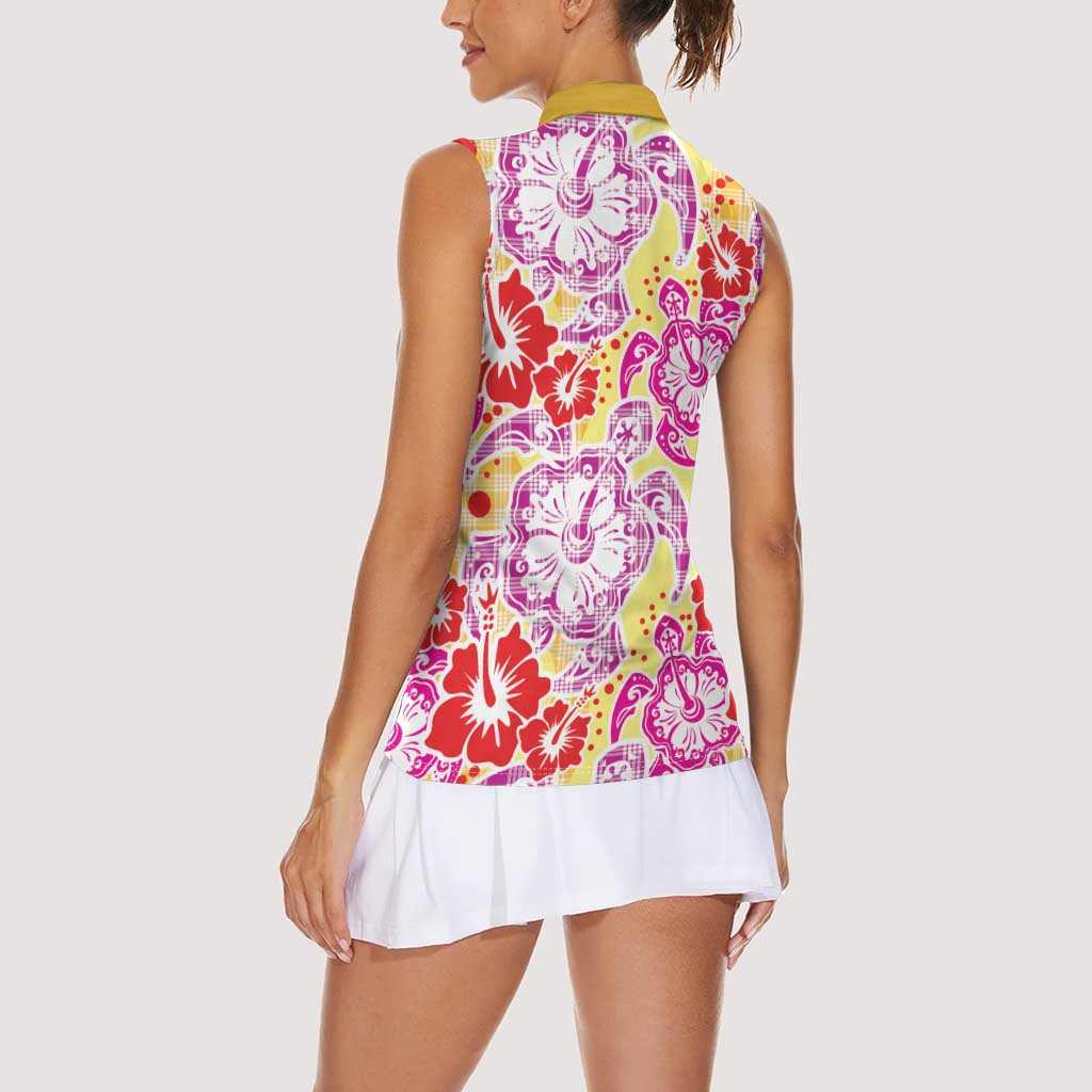 Palaka with Honu and Hibiscus Women Sleeveless Polo Shirt Hawaiian Heritage Spirit LT9 - Polynesian Pride