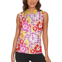 Palaka with Honu and Hibiscus Women Sleeveless Polo Shirt Hawaiian Heritage Spirit LT9 - Polynesian Pride