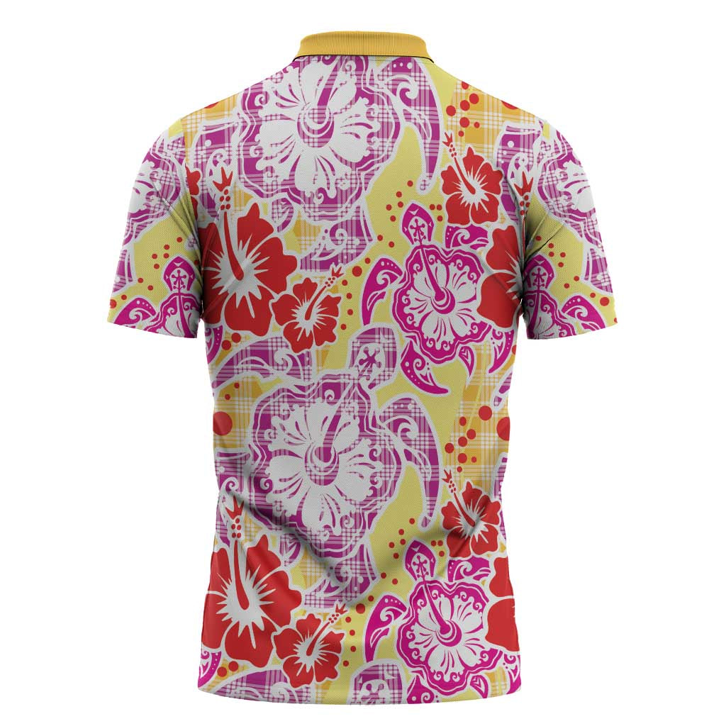 Palaka with Honu and Hibiscus Zipper Polo Shirt Hawaiian Heritage Spirit LT9 - Polynesian Pride