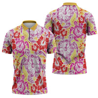 Palaka with Honu and Hibiscus Zipper Polo Shirt Hawaiian Heritage Spirit LT9 - Polynesian Pride