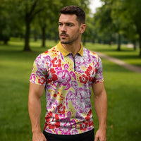 Palaka with Honu and Hibiscus Zipper Polo Shirt Hawaiian Heritage Spirit LT9 - Polynesian Pride