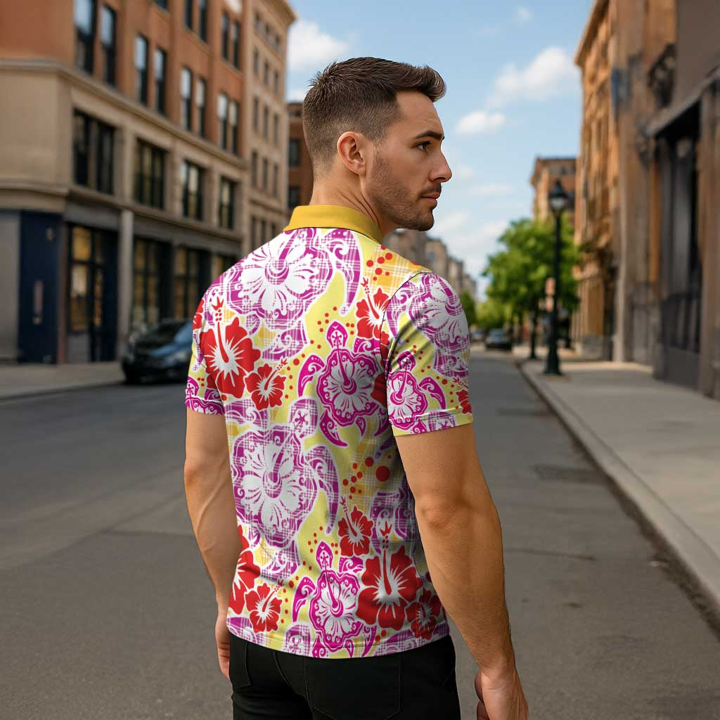 Palaka with Honu and Hibiscus Zipper Polo Shirt Hawaiian Heritage Spirit LT9 - Polynesian Pride