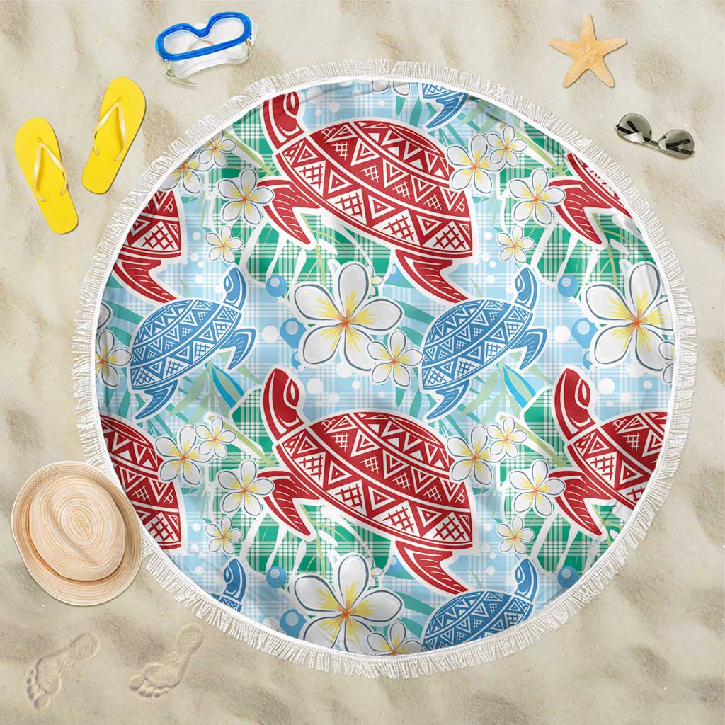 Palaka with Honu and Plumeria Beach Blanket Hawaiian Heritage Spirit LT9 One Size 150cm Blue - Polynesian Pride