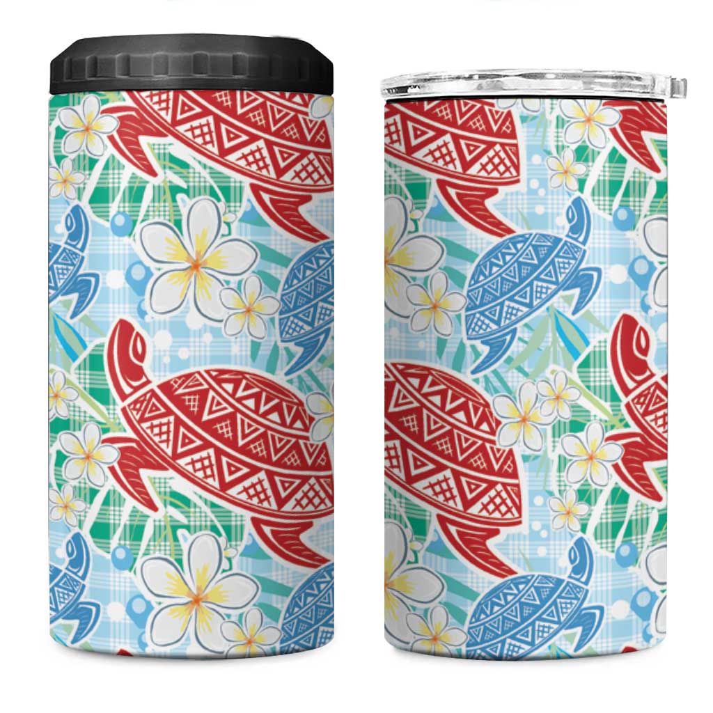 Palaka with Honu and Plumeria 4 in 1 Can Cooler Tumbler Hawaiian Heritage Spirit LT9 One Size: 16 oz Blue - Polynesian Pride