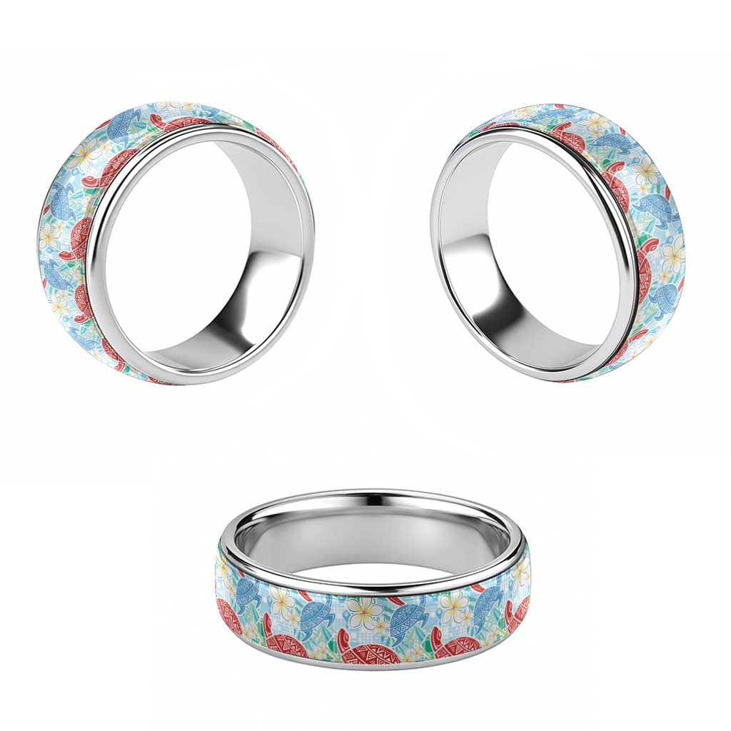 Palaka with Honu and Plumeria Classic Ring Hawaiian Heritage Spirit - Polynesian Pride