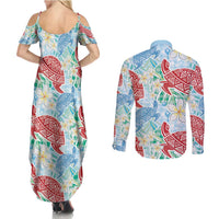 Palaka with Honu and Plumeria Couples Matching Summer Maxi Dress and Long Sleeve Button Shirt Hawaiian Heritage Spirit LT9 - Polynesian Pride