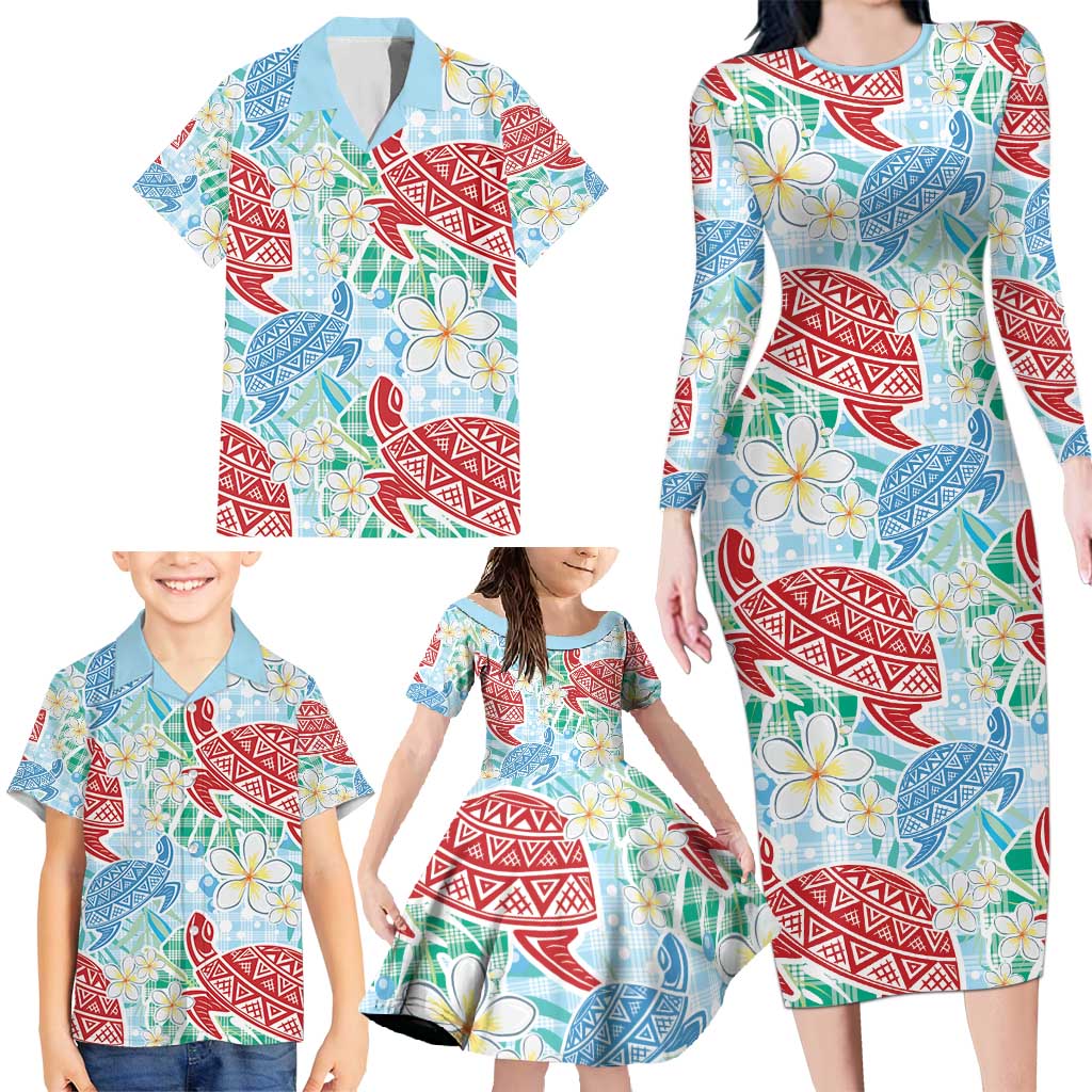 Palaka with Honu and Plumeria Family Matching Long Sleeve Bodycon Dress and Hawaiian Shirt Hawaiian Heritage Spirit LT9 - Polynesian Pride