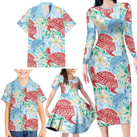 Palaka with Honu and Plumeria Family Matching Long Sleeve Bodycon Dress and Hawaiian Shirt Hawaiian Heritage Spirit LT9 - Polynesian Pride