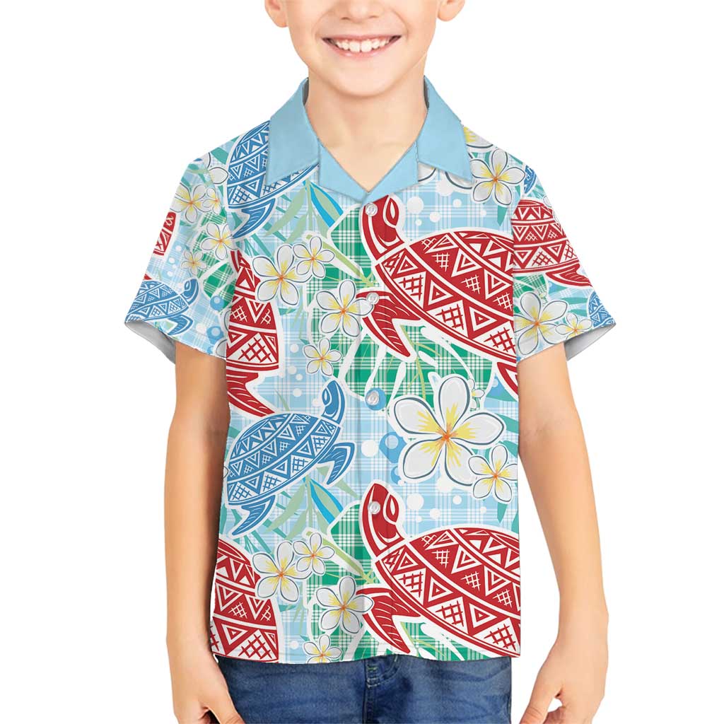 Palaka with Honu and Plumeria Family Matching Long Sleeve Bodycon Dress and Hawaiian Shirt Hawaiian Heritage Spirit LT9 Son's Shirt Blue - Polynesian Pride