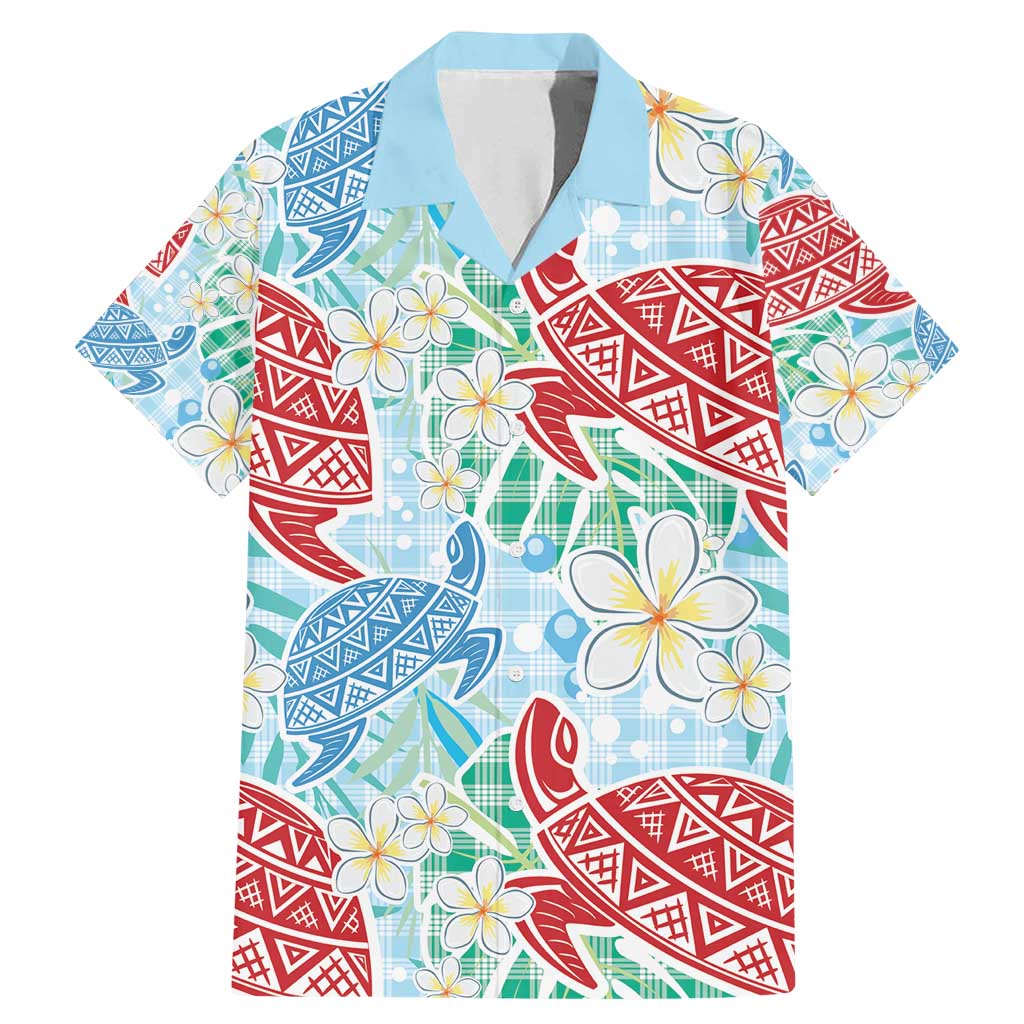 Palaka with Honu and Plumeria Family Matching Mermaid Dress and Hawaiian Shirt Hawaiian Heritage Spirit LT9 Dad's Shirt - Short Sleeve Blue - Polynesian Pride