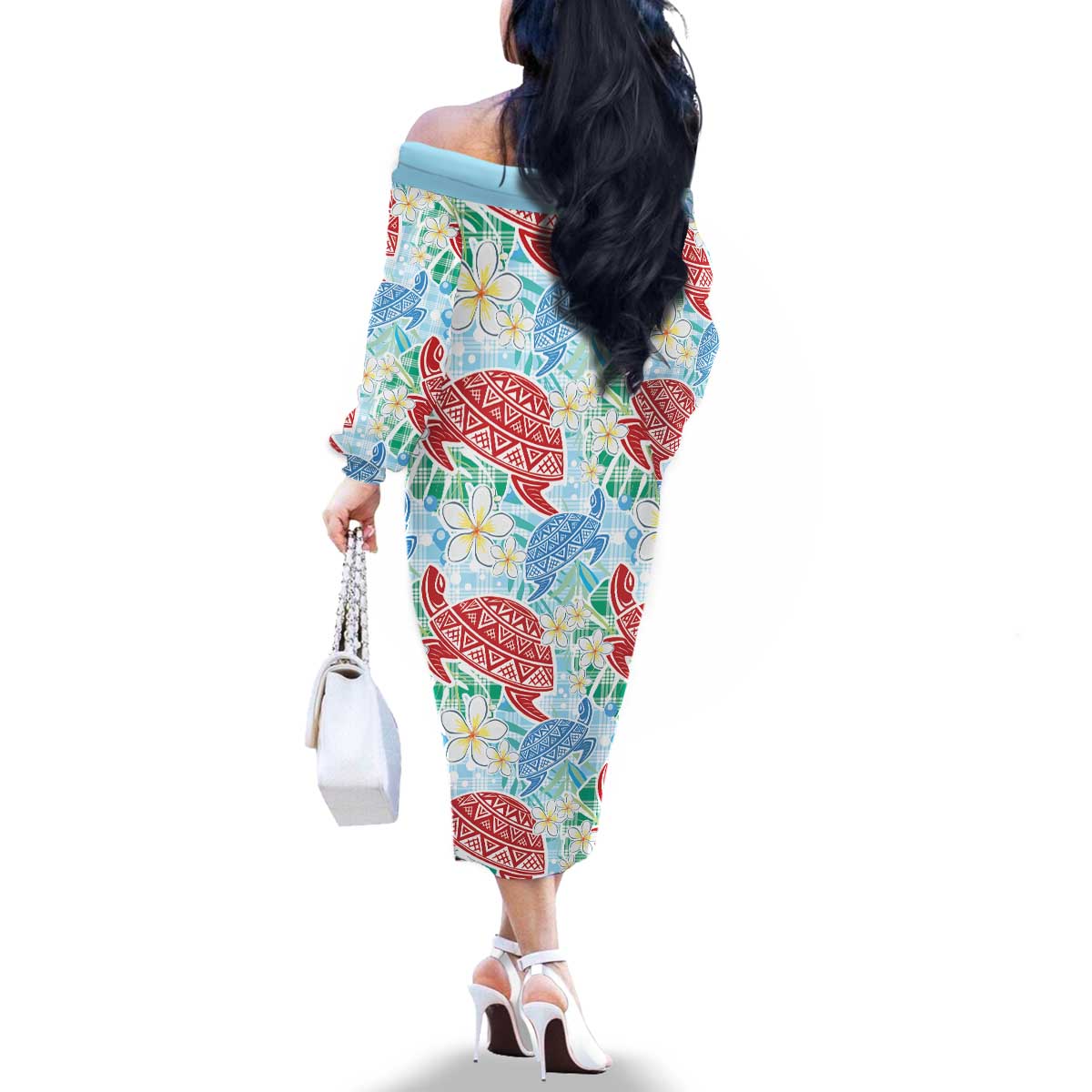 Palaka with Honu and Plumeria Family Matching Off The Shoulder Long Sleeve Dress and Hawaiian Shirt Hawaiian Heritage Spirit LT9 - Polynesian Pride