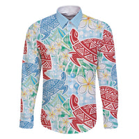 Palaka with Honu and Plumeria Family Matching Short Sleeve Bodycon Dress and Hawaiian Shirt Hawaiian Heritage Spirit LT9 Dad's Shirt - Long Sleeve Blue - Polynesian Pride