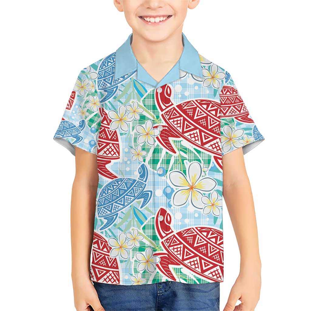 Palaka with Honu and Plumeria Family Matching Short Sleeve Bodycon Dress and Hawaiian Shirt Hawaiian Heritage Spirit LT9 Son's Shirt Blue - Polynesian Pride