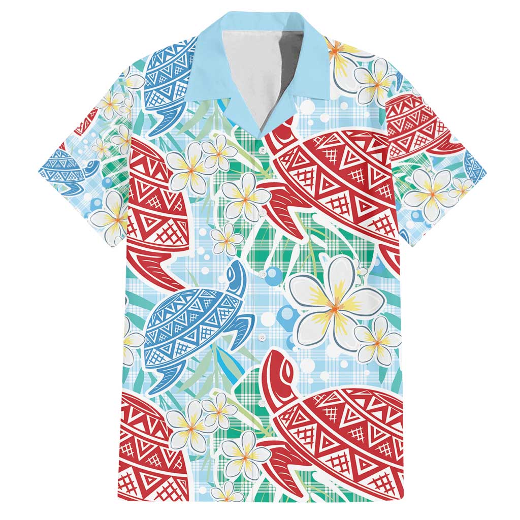 Palaka with Honu and Plumeria Family Matching Summer Maxi Dress and Hawaiian Shirt Hawaiian Heritage Spirit LT9 Dad's Shirt - Short Sleeve Blue - Polynesian Pride