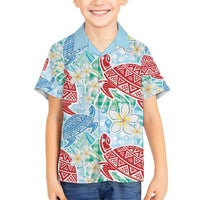 Palaka with Honu and Plumeria Family Matching Summer Maxi Dress and Hawaiian Shirt Hawaiian Heritage Spirit LT9 Son's Shirt Blue - Polynesian Pride