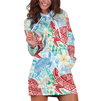 Palaka with Honu and Plumeria Hoodie Dress Hawaiian Heritage Spirit LT9 Blue - Polynesian Pride