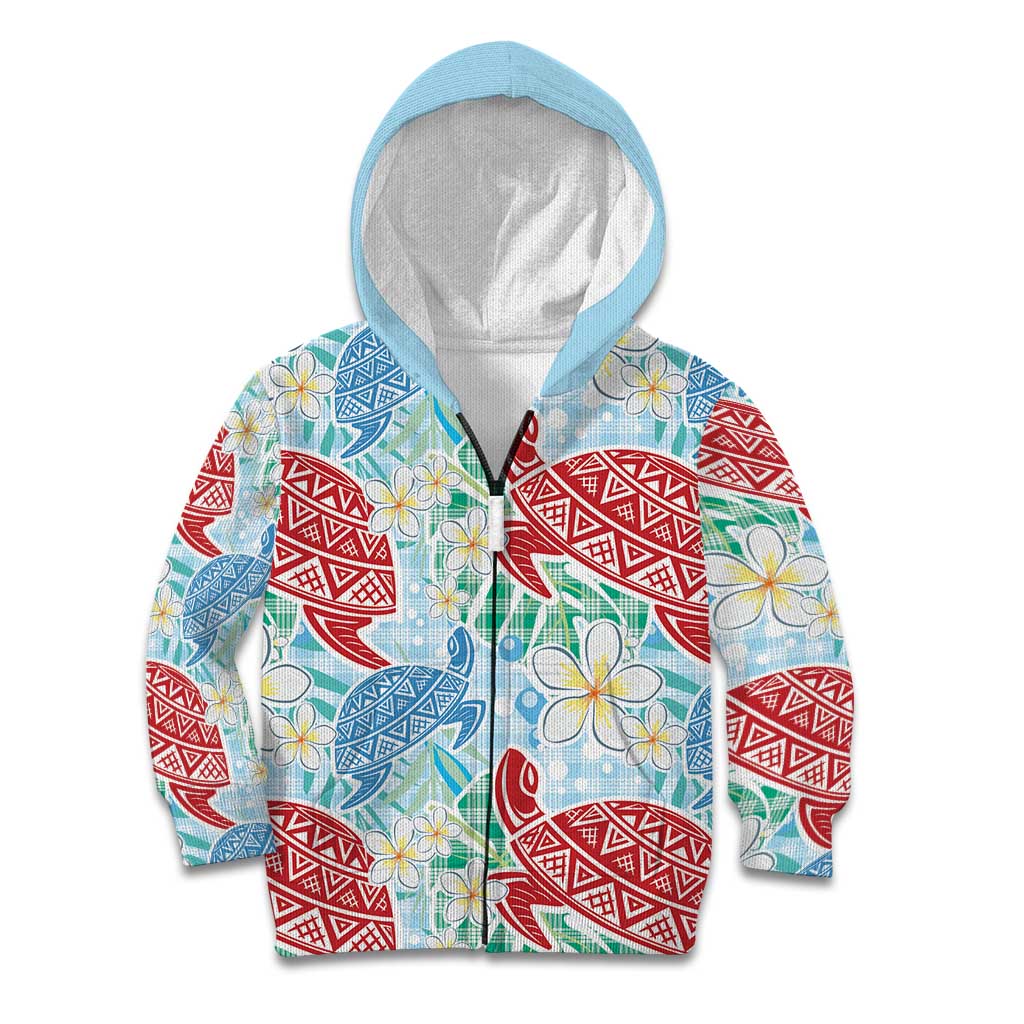 Palaka with Honu and Plumeria Kid Hoodie Hawaiian Heritage Spirit LT9 Zip Hoodie Blue - Polynesian Pride