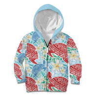 Palaka with Honu and Plumeria Kid Hoodie Hawaiian Heritage Spirit LT9 Zip Hoodie Blue - Polynesian Pride