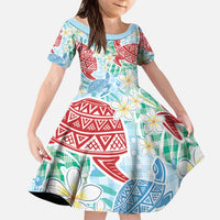 Palaka with Honu and Plumeria Kid Short Sleeve Dress Hawaiian Heritage Spirit LT9 KID Blue - Polynesian Pride