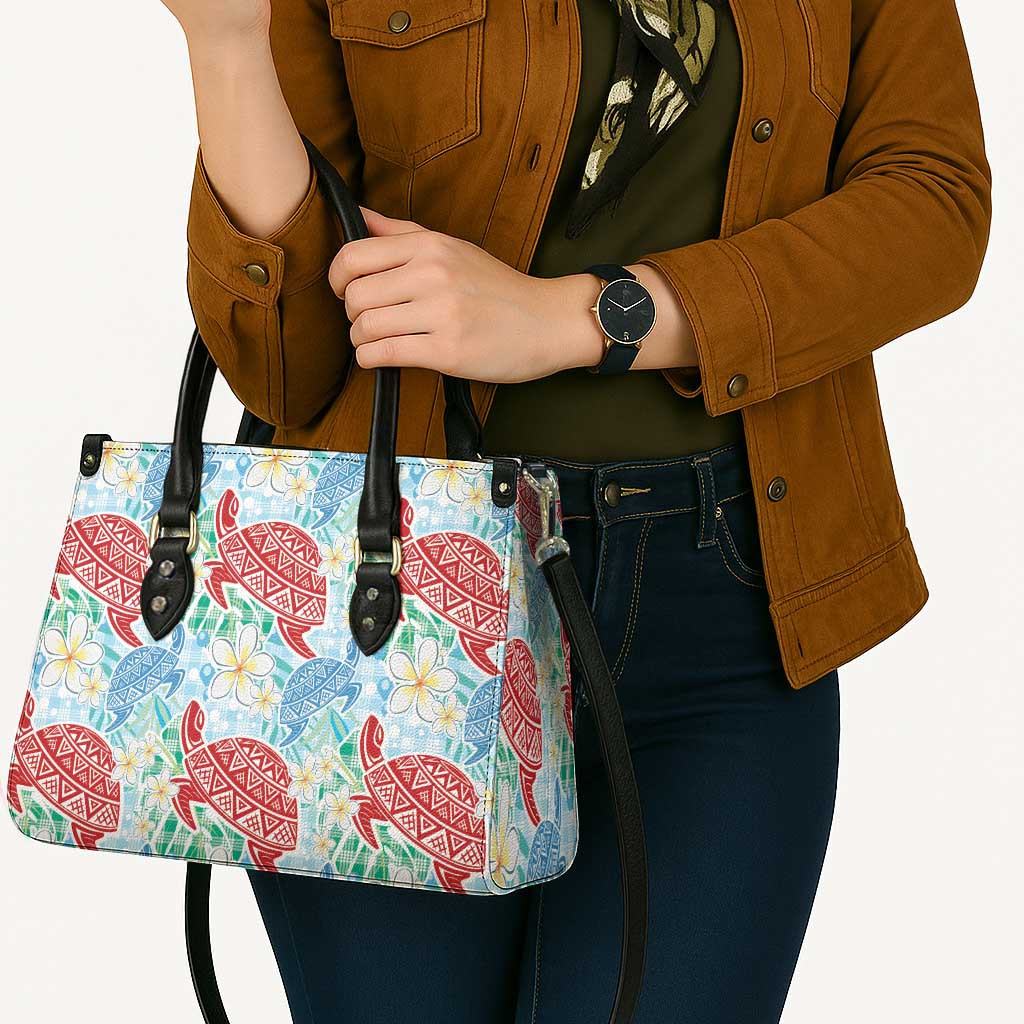 Palaka with Honu and Plumeria Leather Bag Hawaiian Heritage Spirit - Polynesian Pride