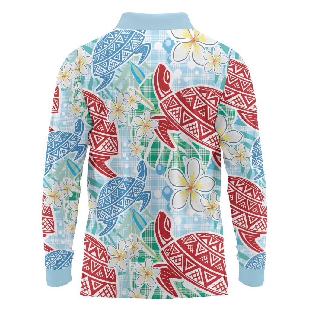 Palaka with Honu and Plumeria Long Sleeve Polo Shirt Hawaiian Heritage Spirit LT9 - Polynesian Pride
