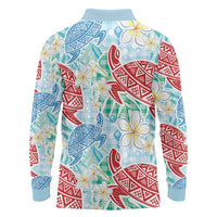 Palaka with Honu and Plumeria Long Sleeve Polo Shirt Hawaiian Heritage Spirit LT9 - Polynesian Pride
