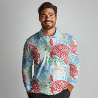 Palaka with Honu and Plumeria Long Sleeve Polo Shirt Hawaiian Heritage Spirit LT9 - Polynesian Pride