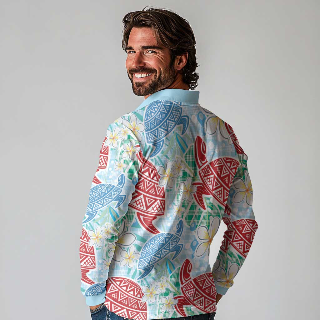 Palaka with Honu and Plumeria Long Sleeve Polo Shirt Hawaiian Heritage Spirit LT9 - Polynesian Pride