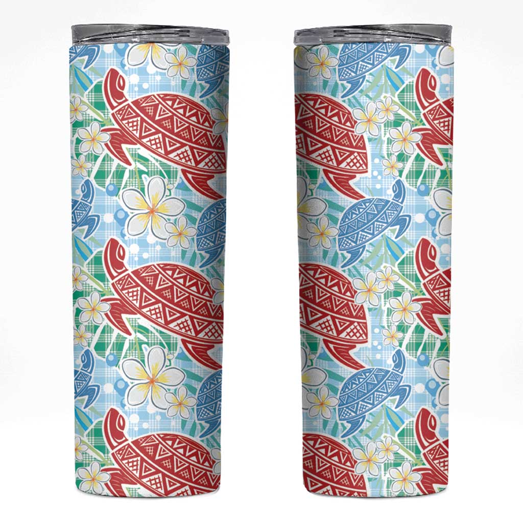 Palaka with Honu and Plumeria Skinny Tumbler Hawaiian Heritage Spirit LT9 Blue - Polynesian Pride