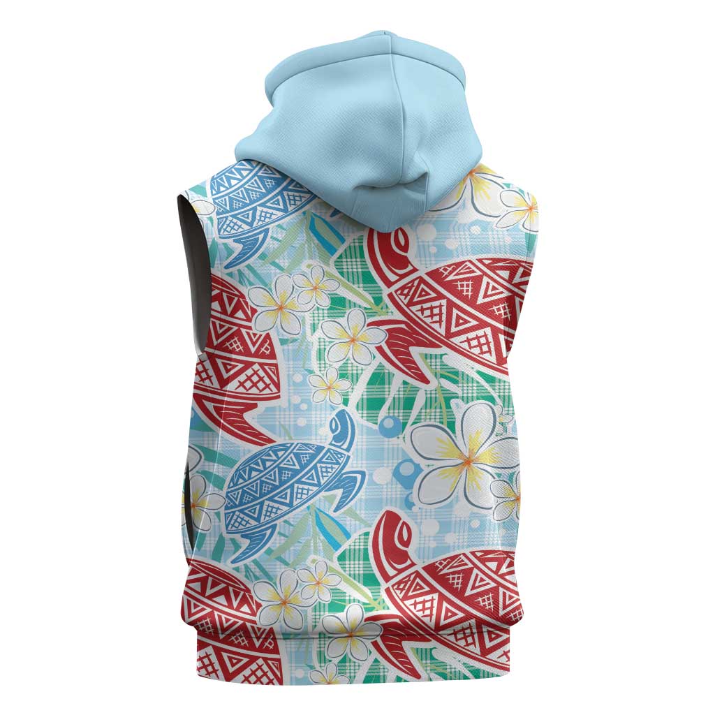 Palaka with Honu and Plumeria Sleeveless Zip Hoodie Hawaiian Heritage Spirit LT9 - Polynesian Pride