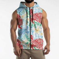 Palaka with Honu and Plumeria Sleeveless Zip Hoodie Hawaiian Heritage Spirit LT9 - Polynesian Pride