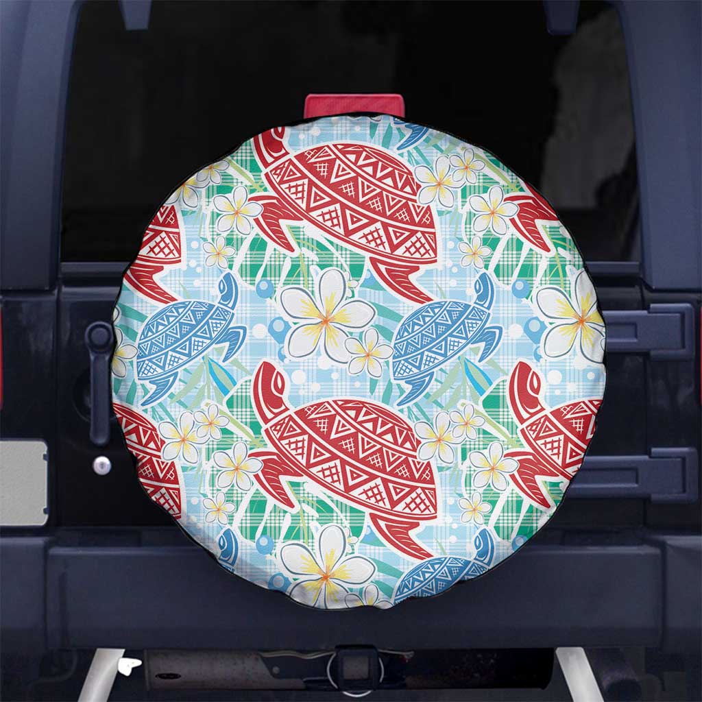 Palaka with Honu and Plumeria Spare Tire Cover Hawaiian Heritage Spirit LT9 No hole Blue - Polynesian Pride