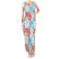 Palaka with Honu and Plumeria Tank Maxi Dress Hawaiian Heritage Spirit LT9 Women Blue - Polynesian Pride