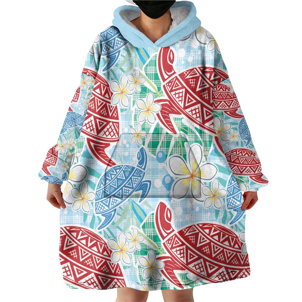 Palaka with Honu and Plumeria Wearable Blanket Hoodie Hawaiian Heritage Spirit LT9 - Polynesian Pride