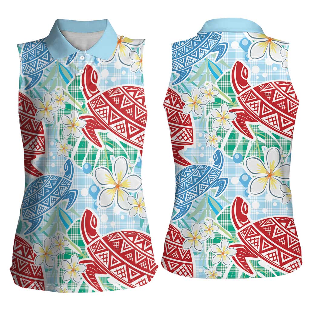 Palaka with Honu and Plumeria Women Sleeveless Polo Shirt Hawaiian Heritage Spirit LT9 - Polynesian Pride