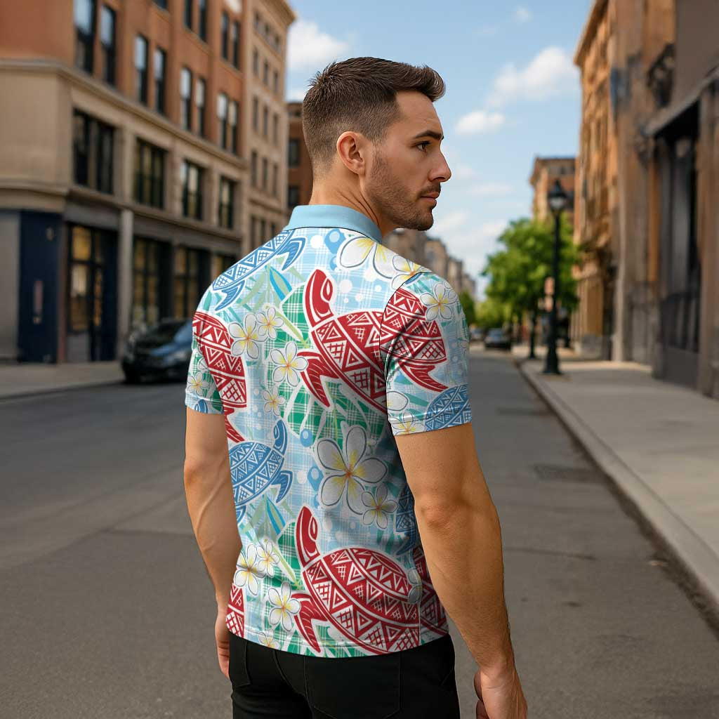 Palaka with Honu and Plumeria Zipper Polo Shirt Hawaiian Heritage Spirit LT9 - Polynesian Pride