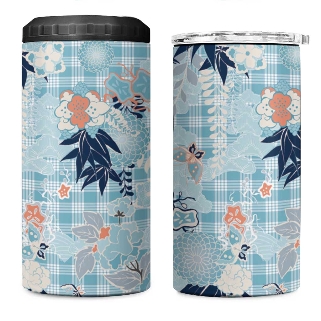 Blue Palaka Crane and Flowers 4 in 1 Can Cooler Tumbler Japan Heritage Spirit LT9 One Size: 16 oz Blue - Polynesian Pride