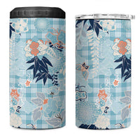 Blue Palaka Crane and Flowers 4 in 1 Can Cooler Tumbler Japan Heritage Spirit LT9 One Size: 16 oz Blue - Polynesian Pride