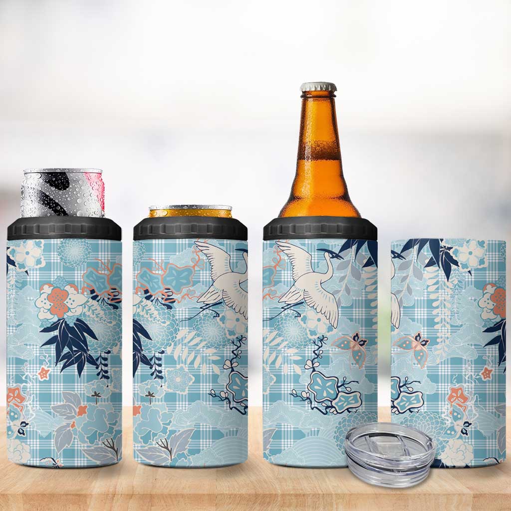 Blue Palaka Crane and Flowers 4 in 1 Can Cooler Tumbler Japan Heritage Spirit LT9 - Polynesian Pride