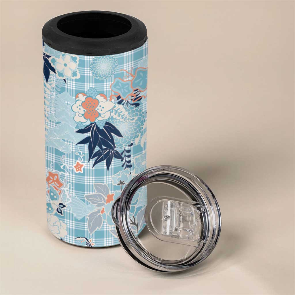 Blue Palaka Crane and Flowers 4 in 1 Can Cooler Tumbler Japan Heritage Spirit LT9 - Polynesian Pride