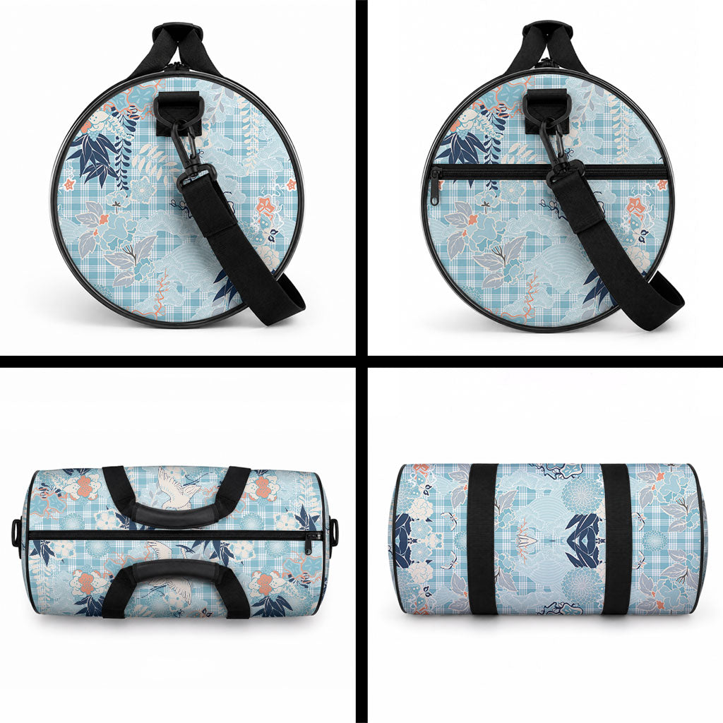 Blue Palaka Crane and Flowers Duffle Bag Japan Heritage Spirit LT9 - Polynesian Pride