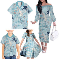 Blue Palaka Crane and Flowers Family Matching Off The Shoulder Long Sleeve Dress and Hawaiian Shirt Japan Heritage Spirit LT9 - Polynesian Pride