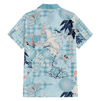 Blue Palaka Crane and Flowers Family Matching Off Shoulder Maxi Dress and Hawaiian Shirt Japan Heritage Spirit LT9 - Polynesian Pride