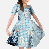 Blue Palaka Crane and Flowers Family Matching Puletasi and Hawaiian Shirt Japan Heritage Spirit LT9 Daughter's Dress Blue - Polynesian Pride