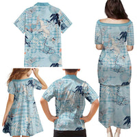 Blue Palaka Crane and Flowers Family Matching Puletasi and Hawaiian Shirt Japan Heritage Spirit LT9 - Polynesian Pride