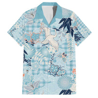 Blue Palaka Crane and Flowers Family Matching Puletasi and Hawaiian Shirt Japan Heritage Spirit LT9 Dad's Shirt - Short Sleeve Blue - Polynesian Pride