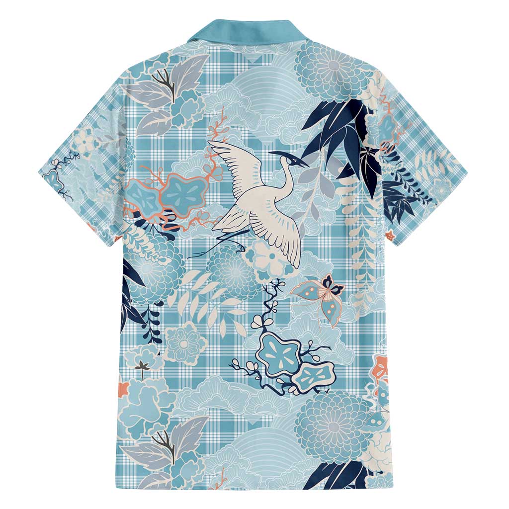 Blue Palaka Crane and Flowers Family Matching Puletasi and Hawaiian Shirt Japan Heritage Spirit LT9 - Polynesian Pride