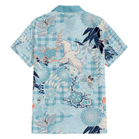 Blue Palaka Crane and Flowers Family Matching Short Sleeve Bodycon Dress and Hawaiian Shirt Japan Heritage Spirit LT9 - Polynesian Pride