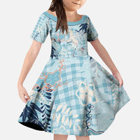 Blue Palaka Crane and Flowers Family Matching Summer Maxi Dress and Hawaiian Shirt Japan Heritage Spirit LT9 Daughter's Dress Blue - Polynesian Pride